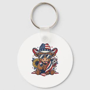 Patriotic Highland Cow Vintage Engraving Shirt Des Keychain