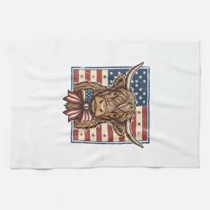Patriotic Highland Cow Vintage Engraving Shirt Des Kitchen Towel