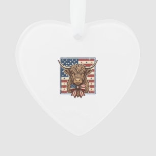 Patriotic Highland Cow Vintage Engraving Shirt Des Ornament