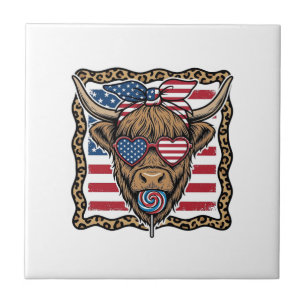 Patriotic Highland Cow Vintage Flag Graphic_1 Tile