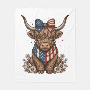 Patriotic Highland Cow Vintage Fleece Blanket