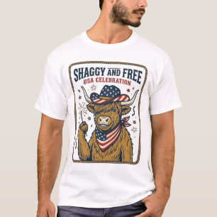 Patriotic Highland Cow Vintage Fourth of July Shir T-Shirt