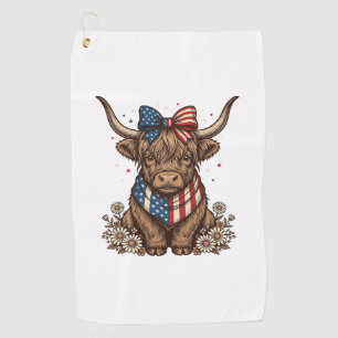 Patriotic Highland Cow Vintage Golf Towel