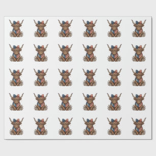 Patriotic Highland Cow Vintage Wrapping Paper