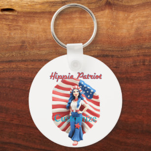 Patriotic Hippie Girl Thunder_Cove Keychain