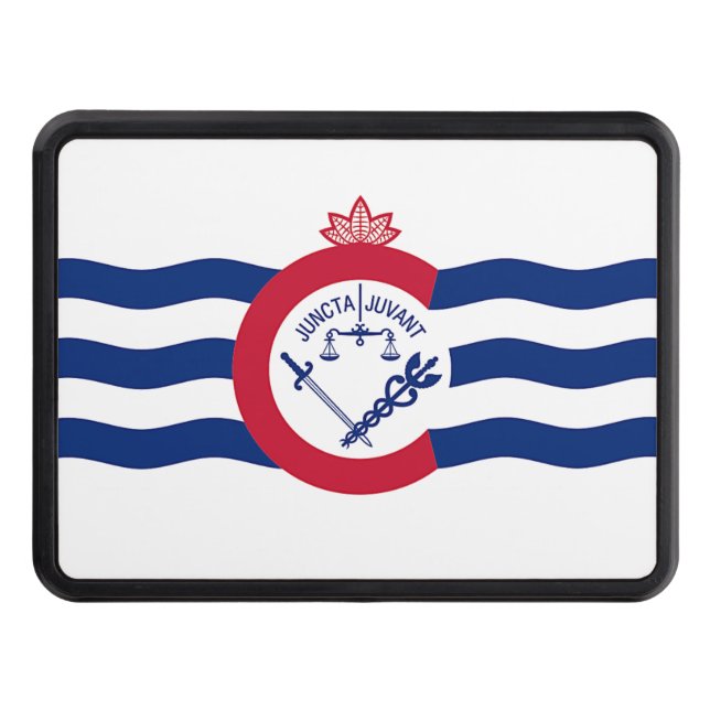 Patriotic hitch cover with Flag of Cincinnati (Front)