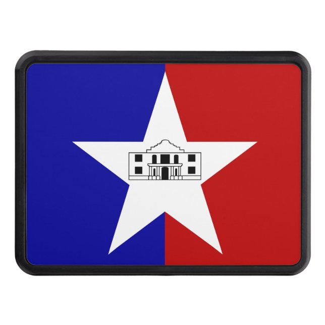 Patriotic hitch cover with Flag of San Antonio (Front)