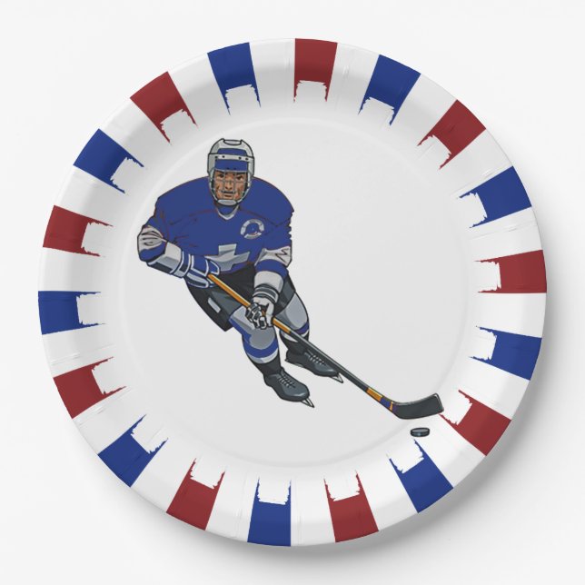 Patriotic Hockey Design Paper Party Plate (Front)