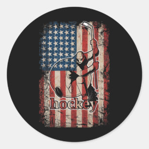 Patriotic Hockey Flag Usa American For Hockey Play Classic Round Sticker