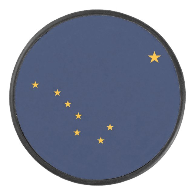Patriotic hockey puck with flag of Alaska, USA (Front)
