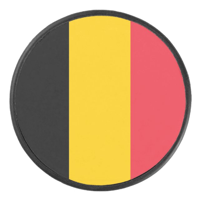 Patriotic hockey puck with flag of Belgium (Front)
