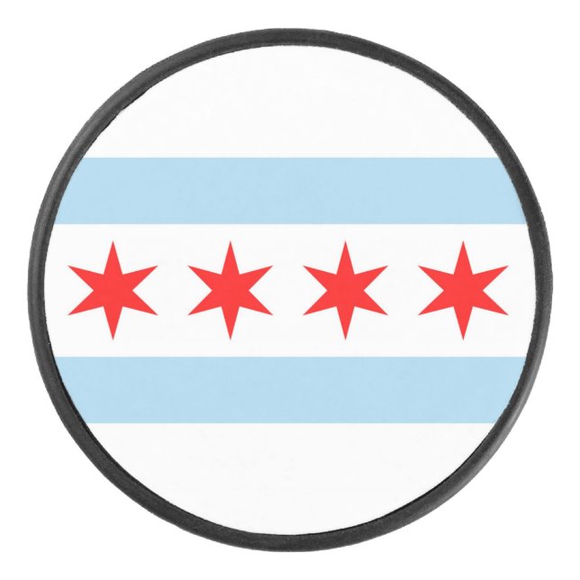Patriotic hockey puck with flag of Chicago (Front)