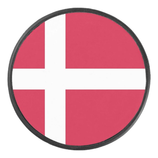 Patriotic hockey puck with flag of Denmark (Front)