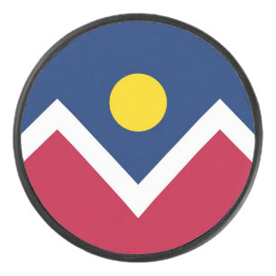 Patriotic hockey puck with flag of Denver