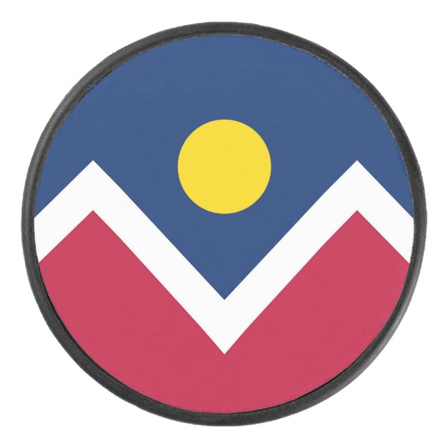 Patriotic hockey puck with flag of Denver (Front)