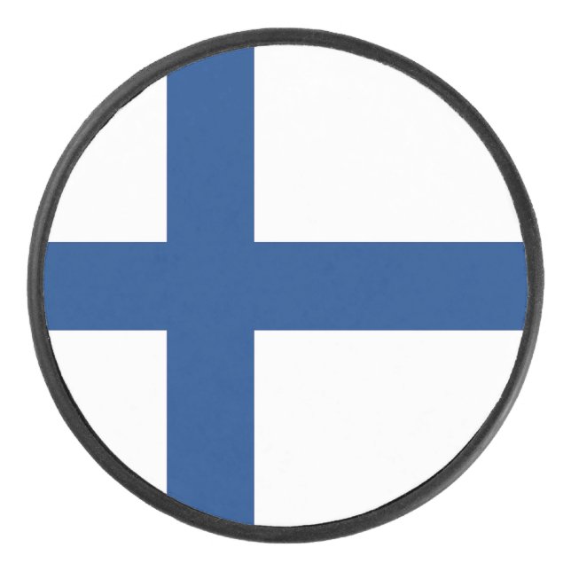 Patriotic hockey puck with flag of Finland (Front)