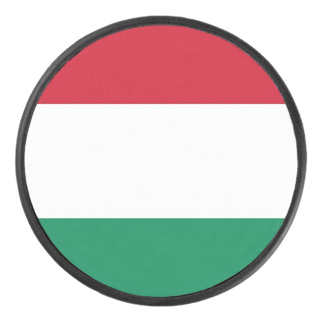 Patriotic hockey puck with flag of Hungary (Front)