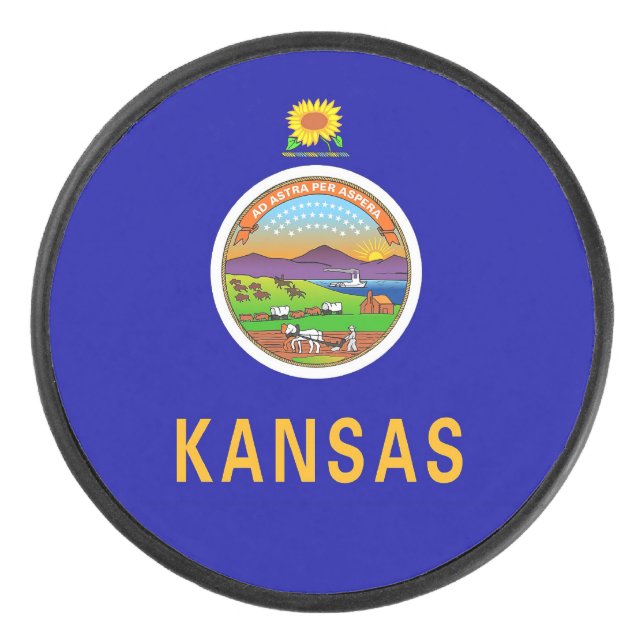 Patriotic hockey puck with flag of Kansas (Front)