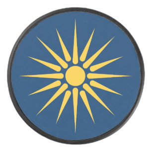 Patriotic hockey puck with flag of Macedonia