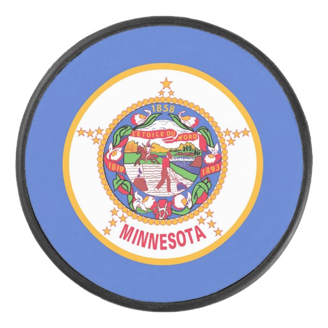 Patriotic hockey puck with flag of Minnesota (Front)
