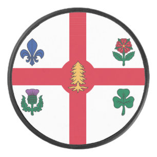 Patriotic hockey puck with flag of Montreal
