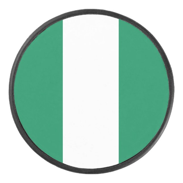 Patriotic hockey puck with flag of Nigeria (Front)