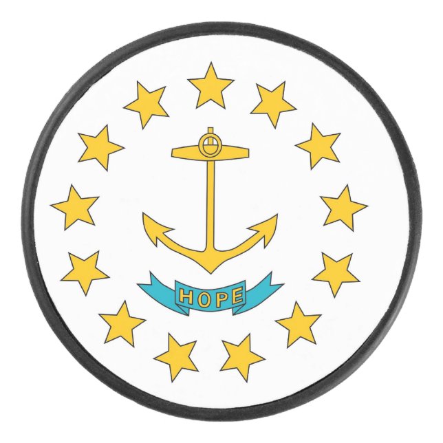 Patriotic hockey puck with flag of Rhode Island (Front)