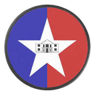 Patriotic hockey puck with flag of San Antonio