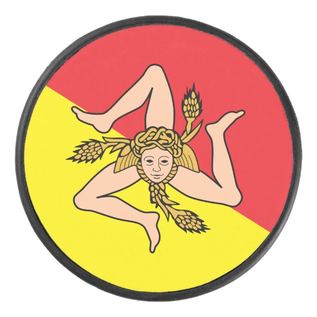 Patriotic hockey puck with flag of Sicily (Front)