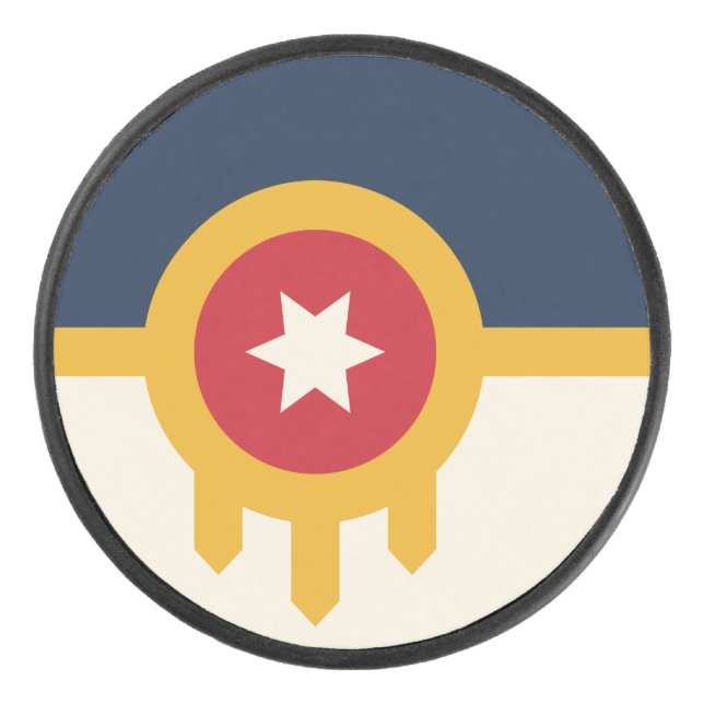 Patriotic hockey puck with flag of Tulsa City (Front)