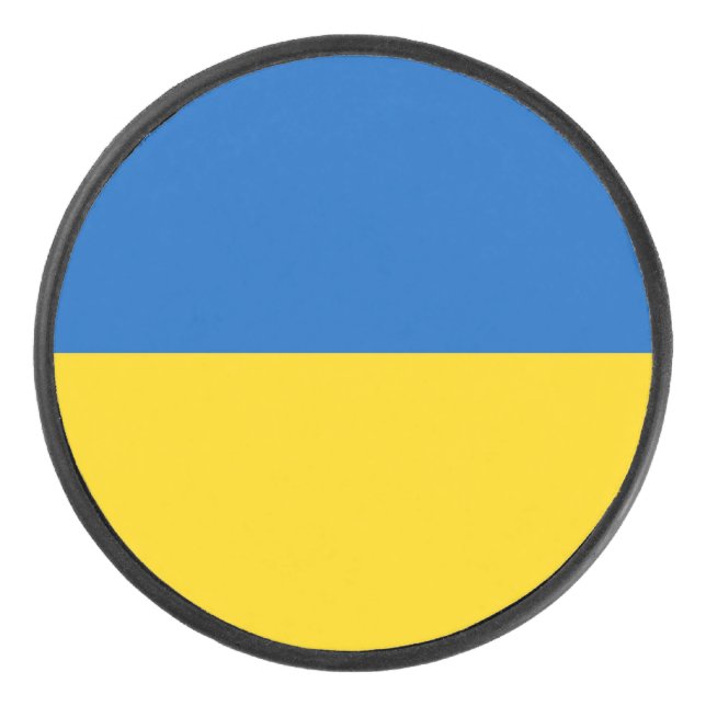 Patriotic hockey puck with flag of Ukraine (Front)