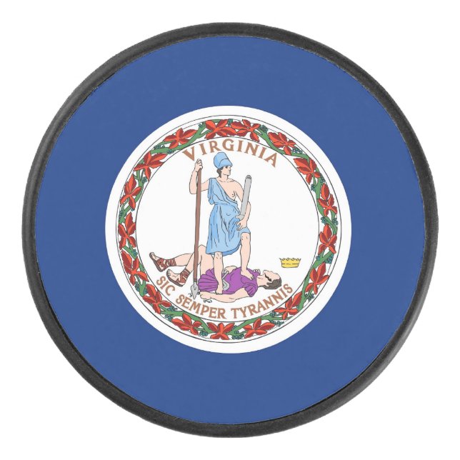 Patriotic hockey puck with flag of Virginia (Front)