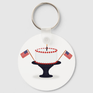 Patriotic Holiday Fourth of July Birthday Cake Keychain