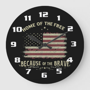 Patriotic Home of the Free Large numbers Clock 