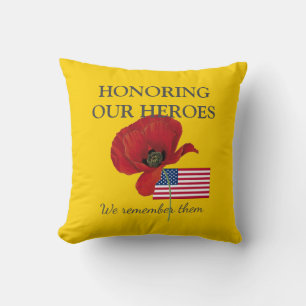 Patriotic HONORING HEROES   Veterans   USA Flag Throw Pillow