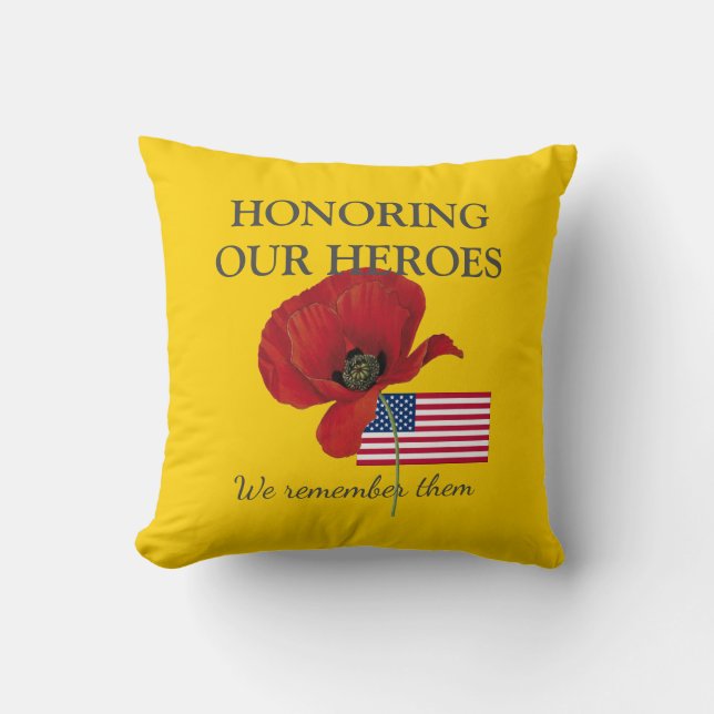 Patriotic HONORING HEROES | Veterans | USA Flag Throw Pillow (Front)