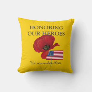 Patriotic HONORING OUR HEROES Veterans USA Flag Throw Pillow