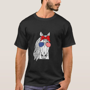 Patriotic Horse 4th Of July Funny Sunglasses Pet L T-Shirt