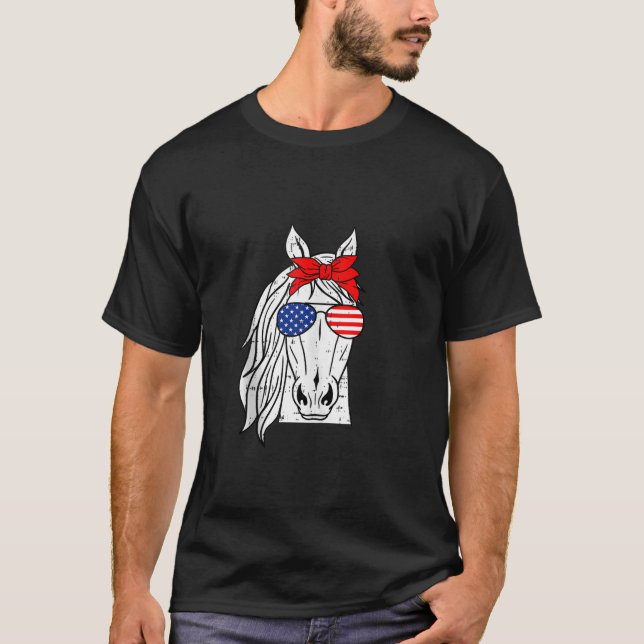 Patriotic Horse 4th Of July Funny Sunglasses Pet L T-Shirt (Front)