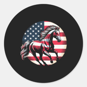 Patriotic Horse American Flag Horseback Riding 4th Classic Round Sticker