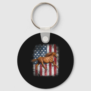 Patriotic Horse American Flag Horseback Riding Far Keychain