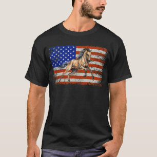 Patriotic Horse American Flag Horseback Riding Far T-Shirt