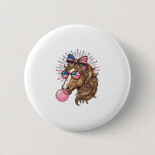 Patriotic Horse Bubble Gum Vintage Vector Shirt De 2 Inch Round Button