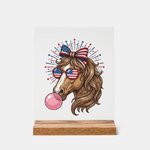 Patriotic Horse Bubble Gum Vintage Vector Shirt De Acrylic Sign