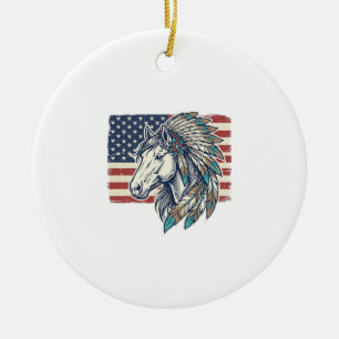 Patriotic Horse Flag Vintage Vector T-Shirt Design Ceramic Ornament
