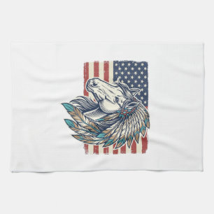 Patriotic Horse Flag Vintage Vector T-Shirt Design Kitchen Towel