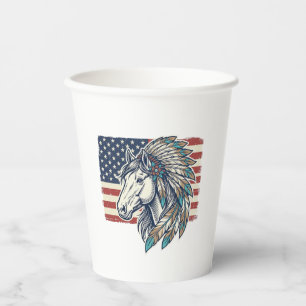 Patriotic Horse Flag Vintage Vector T-Shirt Design Paper Cups