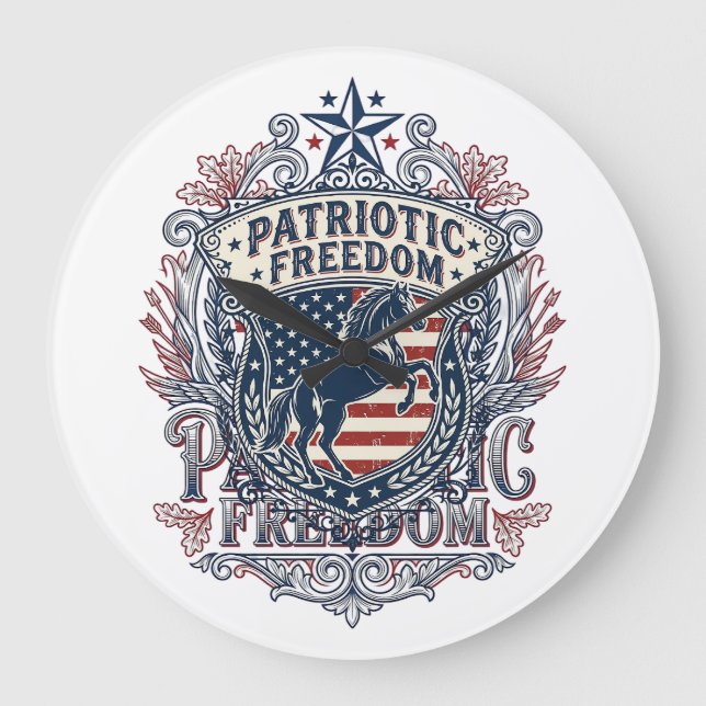 Patriotic Horse Lover Vector Graphic Tee_1 Large Clock (Front)