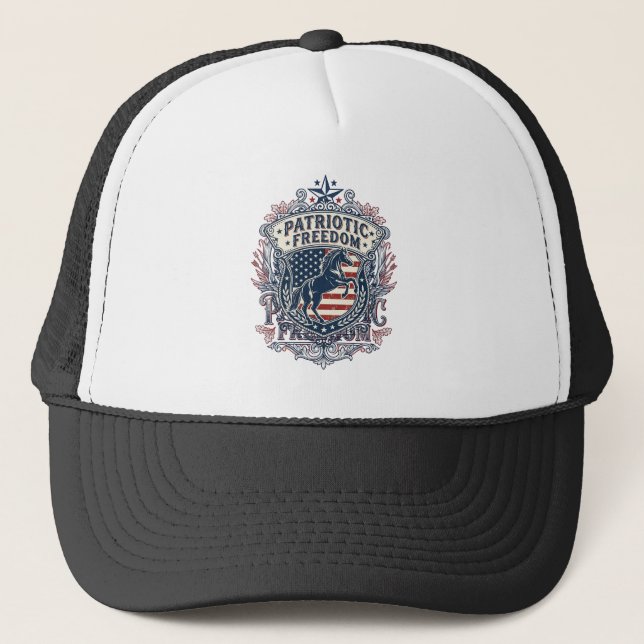 Patriotic Horse Lover Vector Graphic Tee_1 Trucker Hat (Front)
