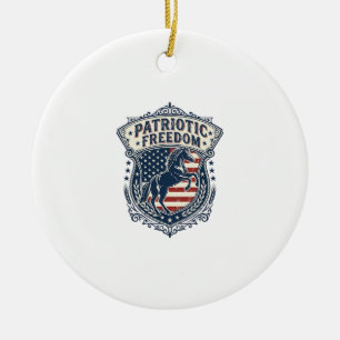 Patriotic Horse Ranch Mom Vector Graphic Tee_1 Ceramic Ornament